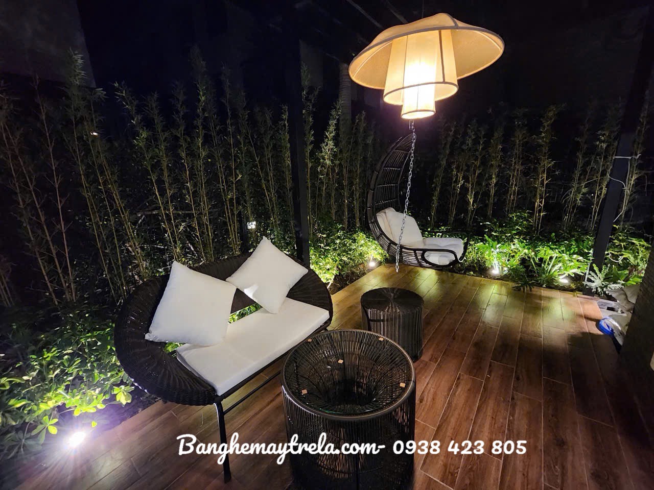 Bàn ghế mây nhựa sân vườn